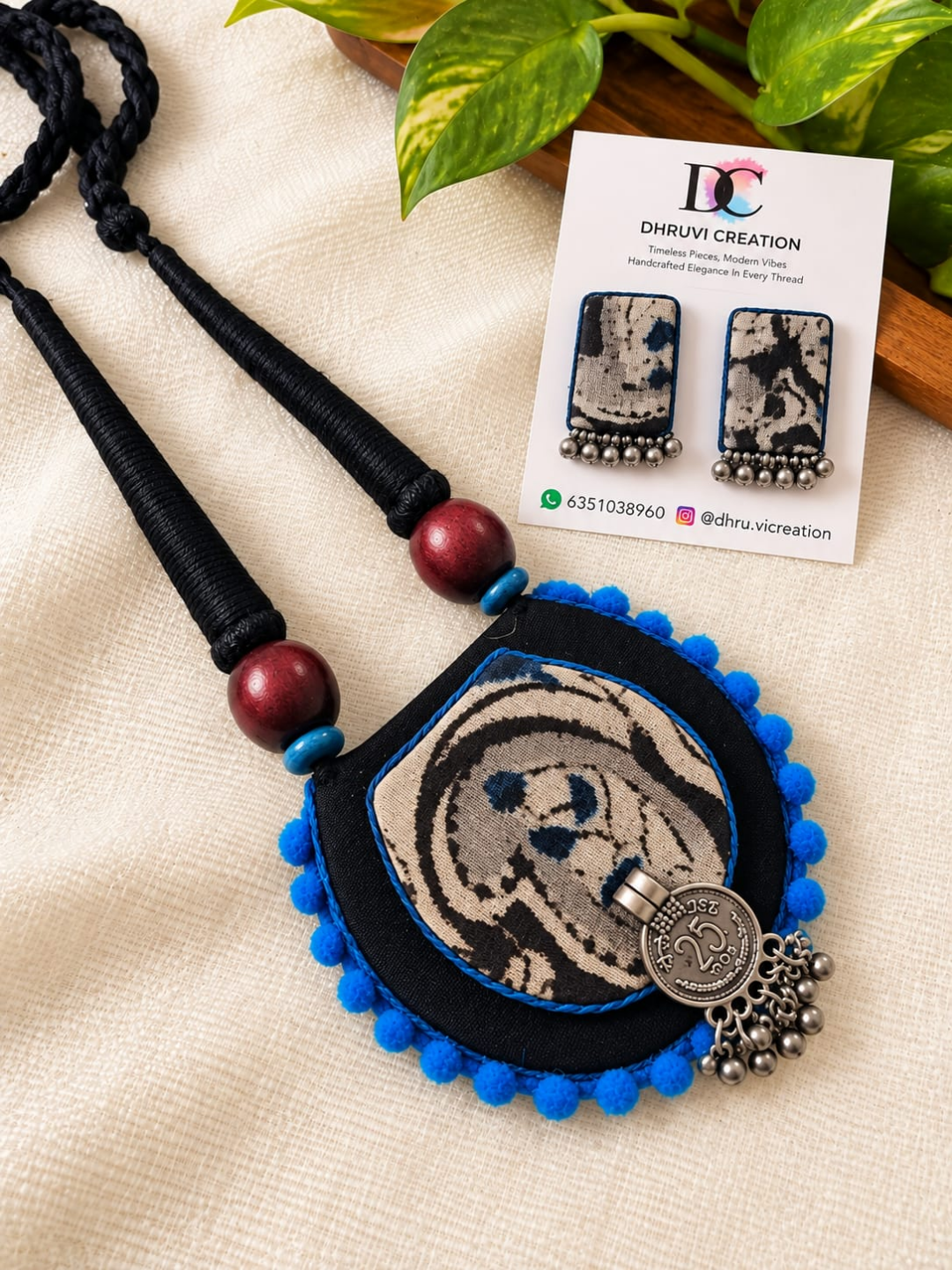 KALAMKARI BLUE CHANDRAKALA NECKLACE SET