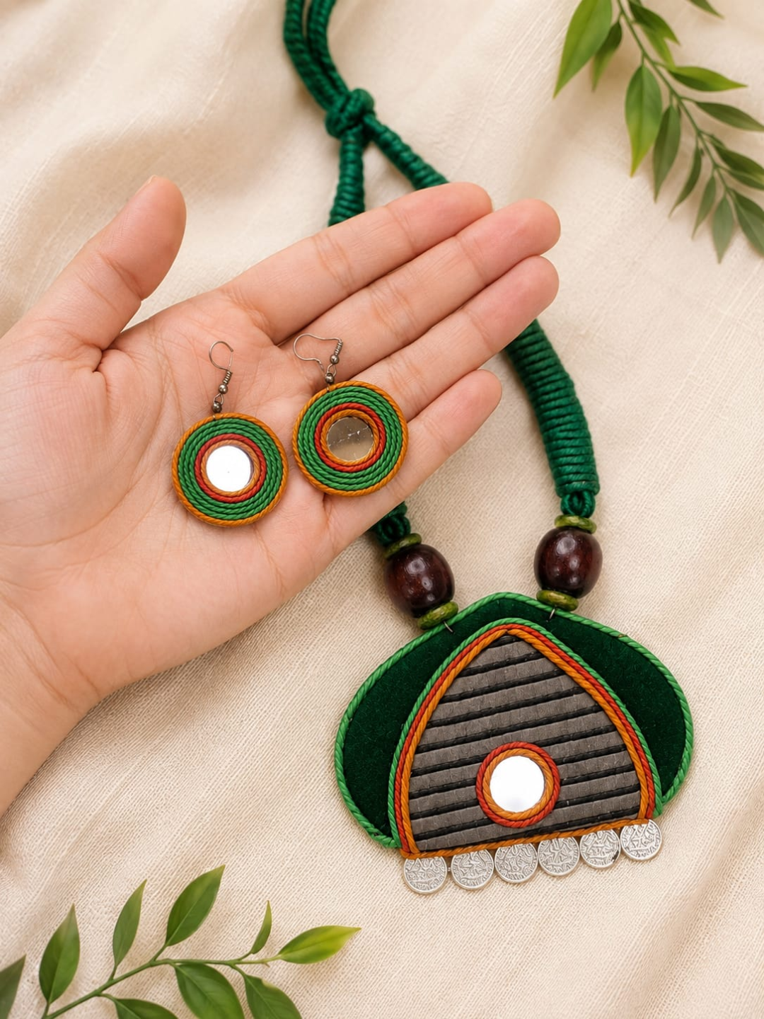 GREEN MIRROR BOHO NECKLACE SET